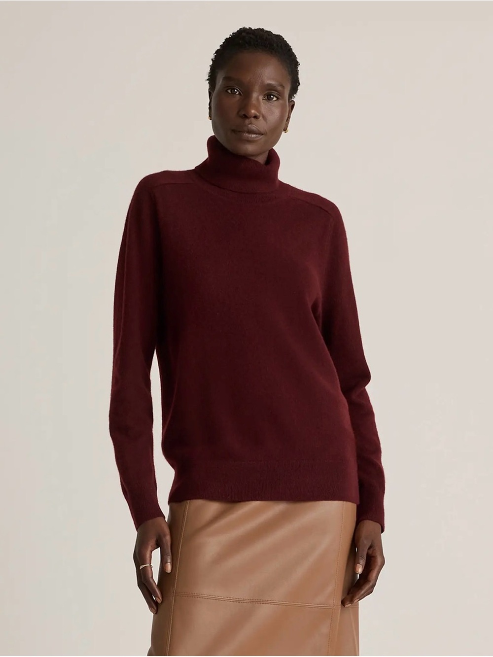 Quince Burgundy Mongolian Cashmere Turtleneck Sweater